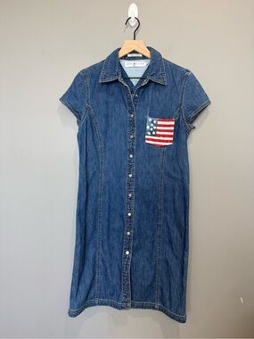 Tommy‎ Hilfiger Blue Denim Shirt Dress with Flag Chest Pocket size 10
